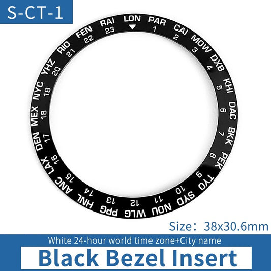 White Font 24 Hours Black Sloped Ceramic Watch Bezel For Skx007 Srpd World City