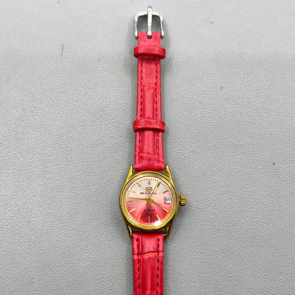 Seagull Manual Mechanical Red Srap Lady Watch Gradient Golden Nail Single Calendar