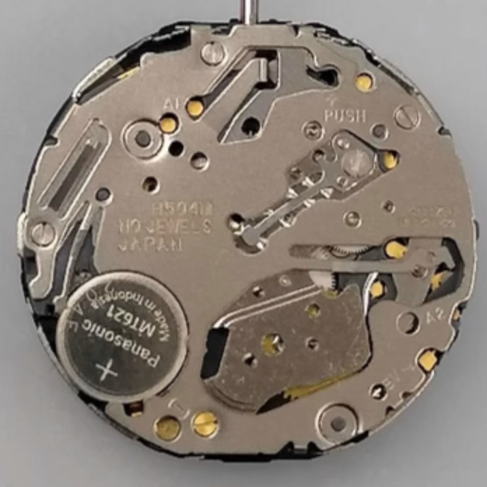 Citizen H504 Eco-Drive quartz watch movement with solar power and small seconds detail, reliable precision.