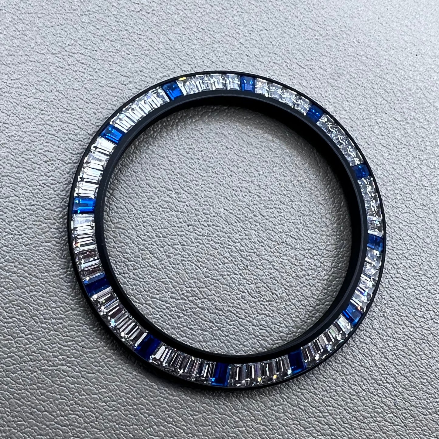 Daytona T-Shaped Square Moissanite watch bezel with silver blue black base for stylish watch customization
