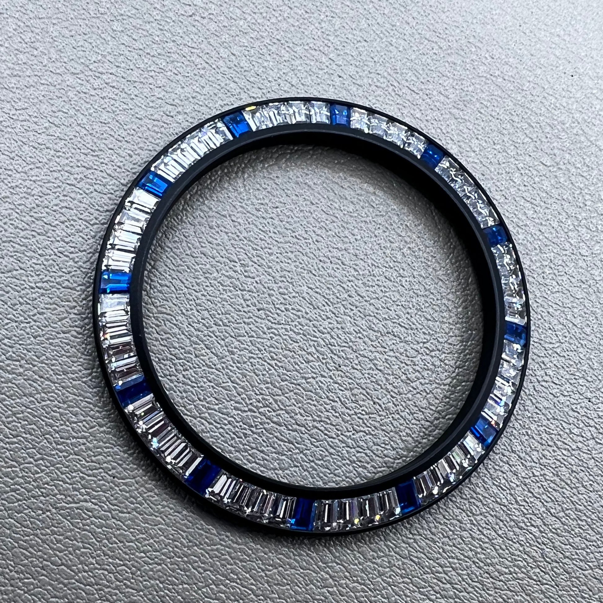 Daytona T-Shaped Square Moissanite watch bezel with silver blue black base for stylish watch customization
