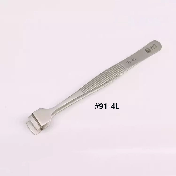 Stainless Steel Wide-Tip Tweezers, matte finish, HRC40+ hardness for precise semiconductor wafer repair.