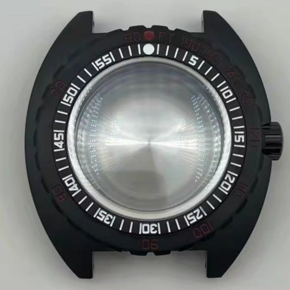 Black Modified Watch Case featuring Sapphire Glass and double bezel, compatible with NH35 NH36 movements.