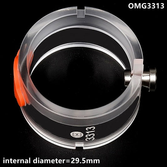 Plastic movement holder with knob for OMG3313 watch repair, ensuring secure grip and precision.