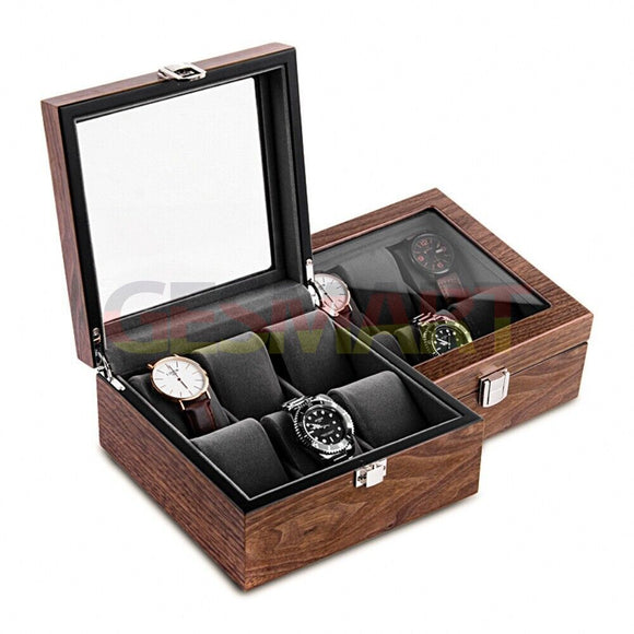 Walnut Wood Watch Box Organizer Case 6 Slots Watch Jewelry Storage Box Display