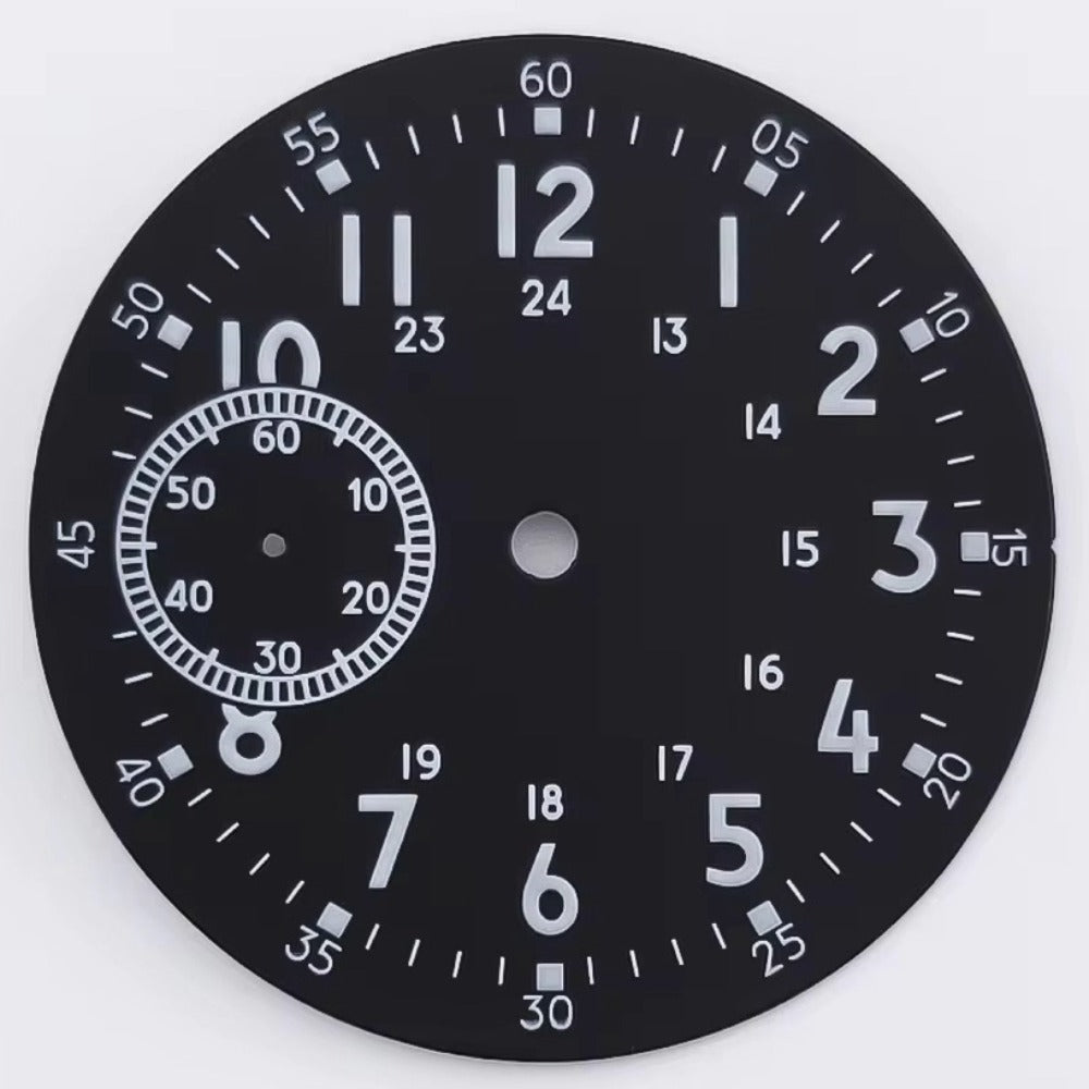 Classic Black+White 38.5mm Watch Dial For Eta6497 St3600 Green Lume No Logo