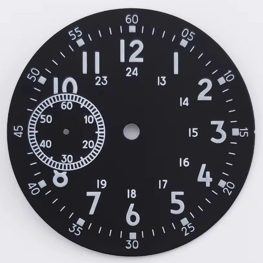 Classic Black+White 38.5mm Watch Dial For Eta6497 St3600 Green Lume No Logo