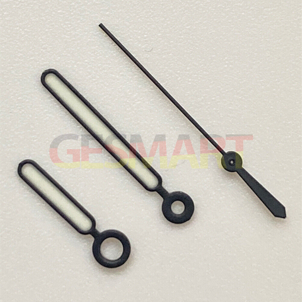 Set of 3 green luminous watch hands with black trim for NH35 NH36 SKX007 SBBN movements, enhancing visibility and style