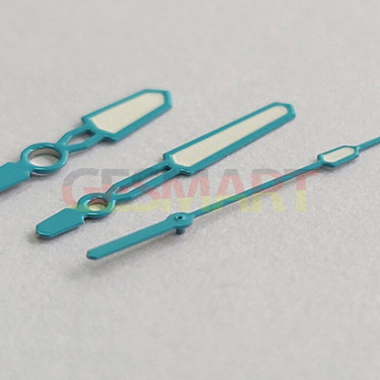 Fashion Candy green luminous watch hands with colored trim for NH35, NH36, 4R, and 7S movements, enhancing readability.