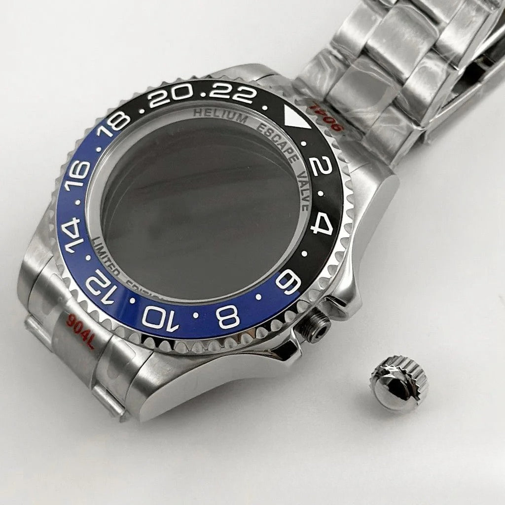 44mm Black Blue GMT Ceramic Bezel Watch Case for Deep SEA for NH34 NH35 NH36