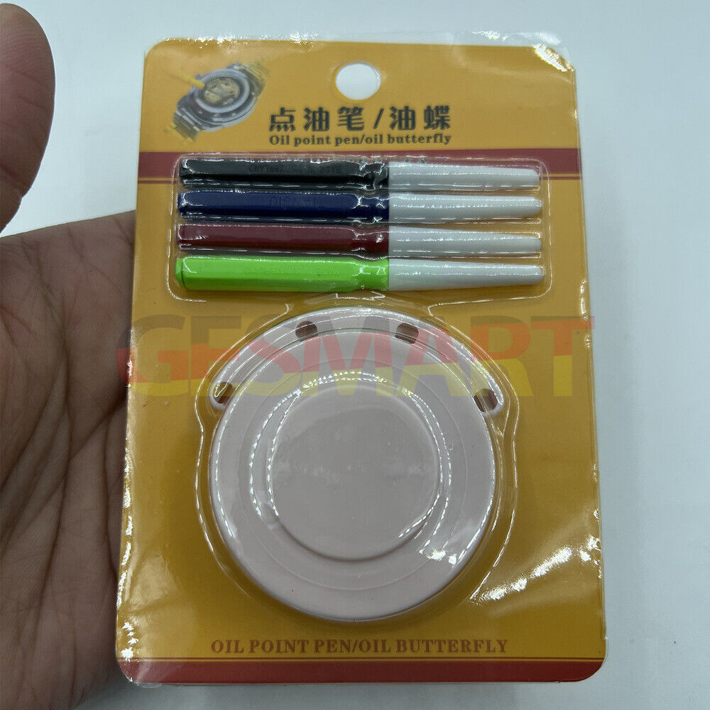 Oil cups plastic stand with 3 containers and oiler pen set for precise watch repair.
