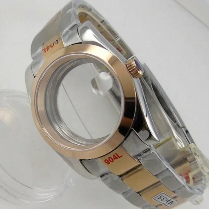 36mm Sapphire Glass Rose Golden Two Tone Watch Case fit NH35 NH36 NH38