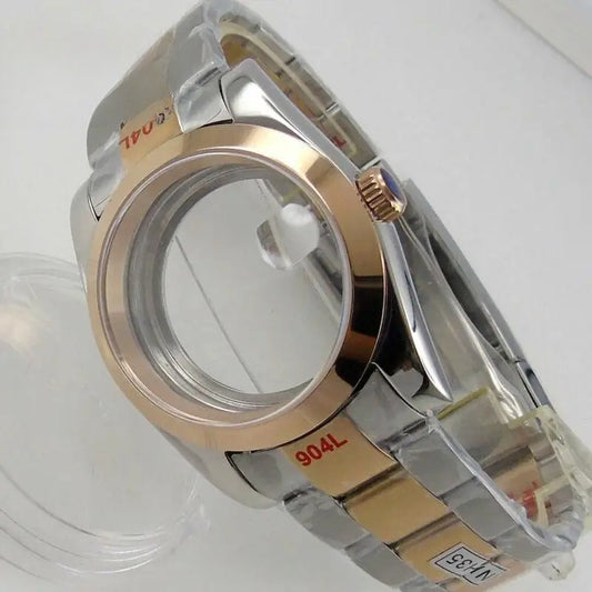 36mm Sapphire Glass Rose Golden Two Tone Watch Case fit NH35 NH36 NH38