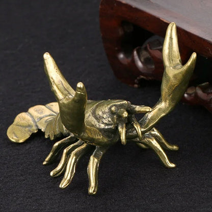Hand-carved solid copper crayfish figurine with vintage bronze finish, perfect for decor.