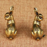 2pcs Solid Copper Cute Rabbit Trinket Vintage Hand Carved Bronze Model Figurines