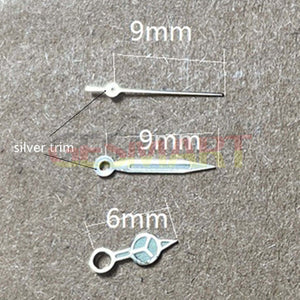 9mm Silver Trim Green Luminous Watch Hands for Miyota 1M12 Movement