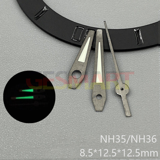 Black trim green luminous watch hands for NH35 NH36 NH38 NH70 NH71 NH72 movement, enhancing visibility in low light.