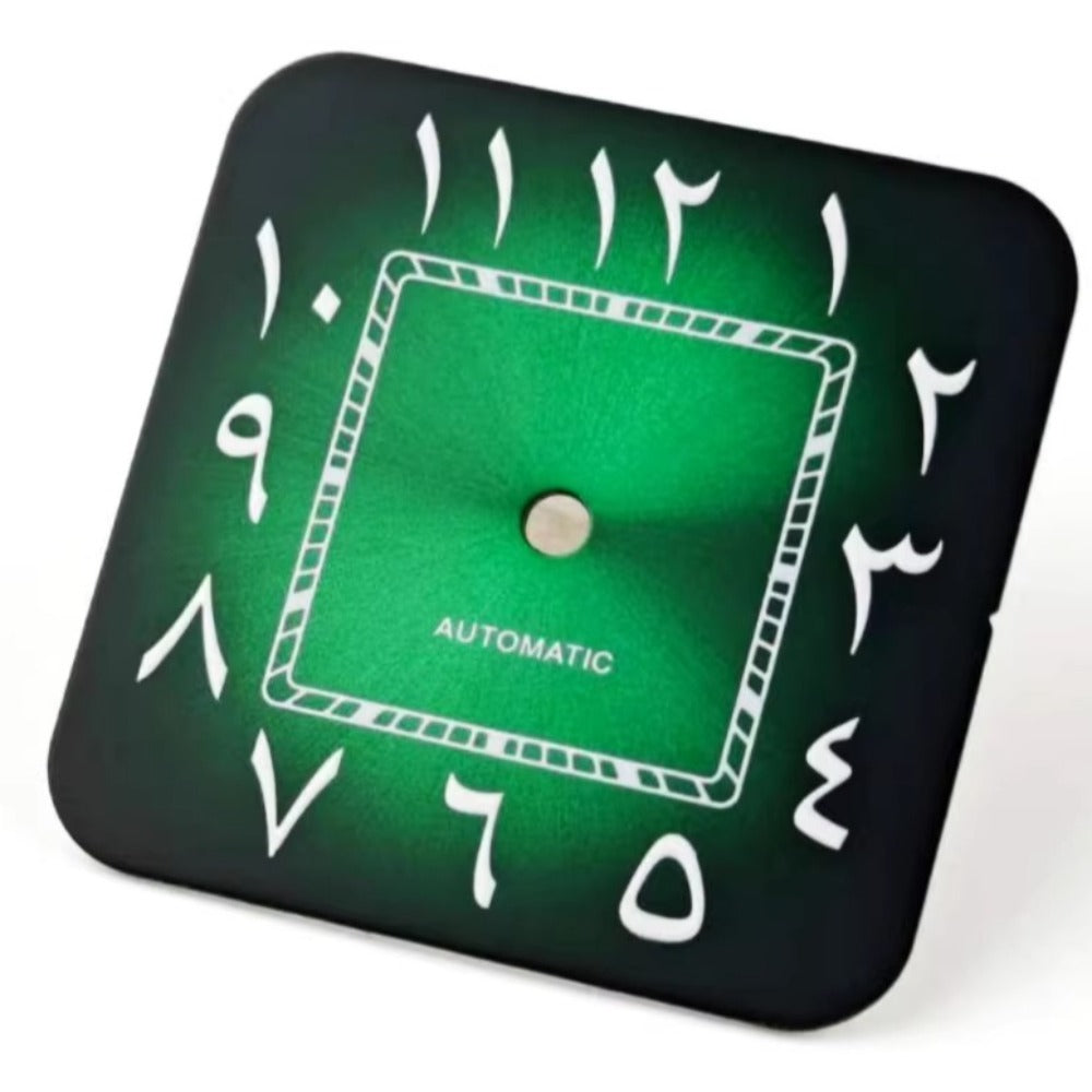27mm green Arabic dial for NH35 Santos watch, no calendar, stylish and precise fit.
