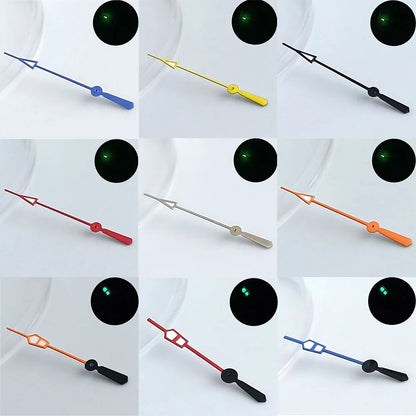 Green luminous watch hands for NH34, NH35, NH36 movements, personalized second hand.