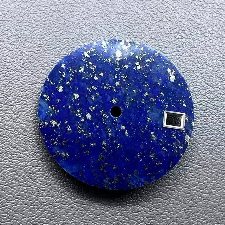 28.5mm lapis lazuli watch dial for NH35 movement, natural stone with deep blue hues.