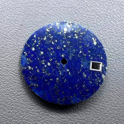28.5mm lapis lazuli watch dial for NH35 movement, natural stone with deep blue hues.