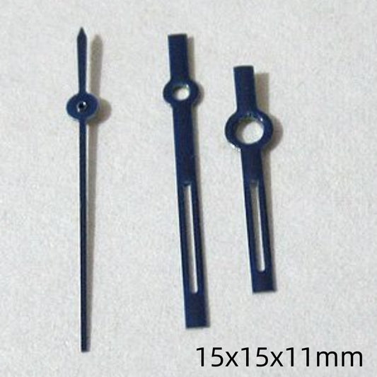 Dark blue painted hollow watch hands set, 15mm, for Miyota 2035 and 2305 movements, brand-quality precision.