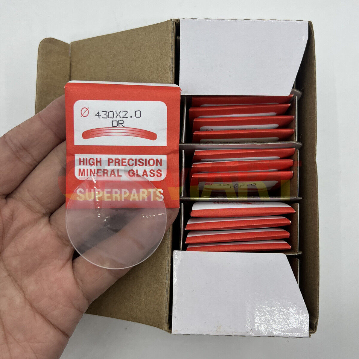 Set of 20 flat 2.0mm thick round watch glass crystals, 40.5-50mm, durable mineral glass for replacements