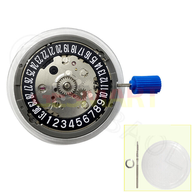 NH34 Automatic mechanical GMT watch with hacking seconds, black disk date wheel at 6 o?clock position.