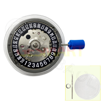 NH34 Automatic mechanical GMT watch with hacking seconds, black disk date wheel at 6 o?clock position.