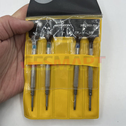 Set of 4 Bergeon 30081-HEX-P04 hex blade screwdrivers for precise watchmaker repairs