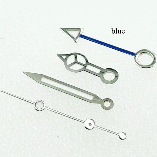 Blue and silver luminous diving watch hands for NH34 GMT movement by Blue+Silver Trim, ideal for precision timekeeping.