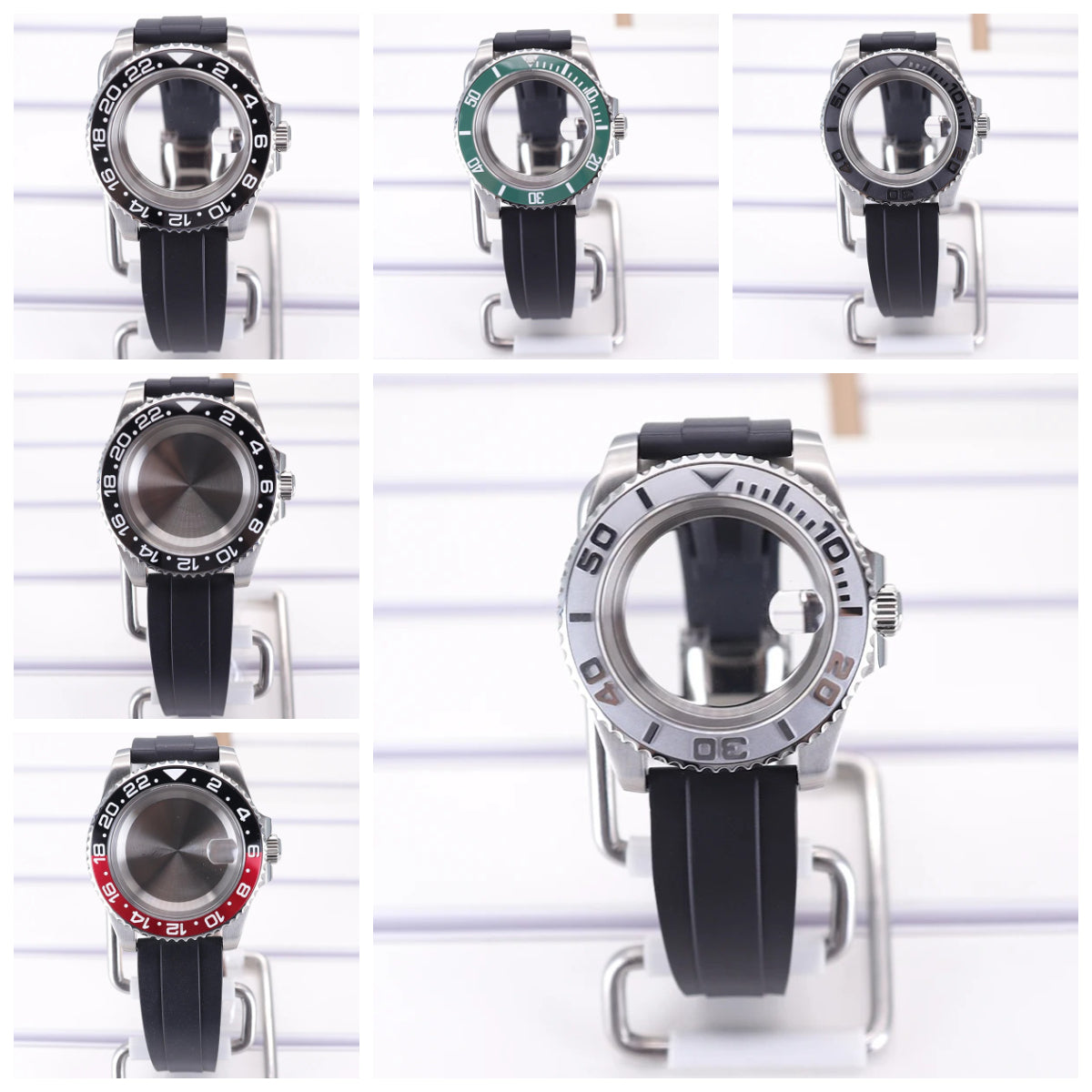 40mm Watch Cases Rubber Strap Sapphire For NH34/35/36/70 4R36 Miyota8215 Eta2824