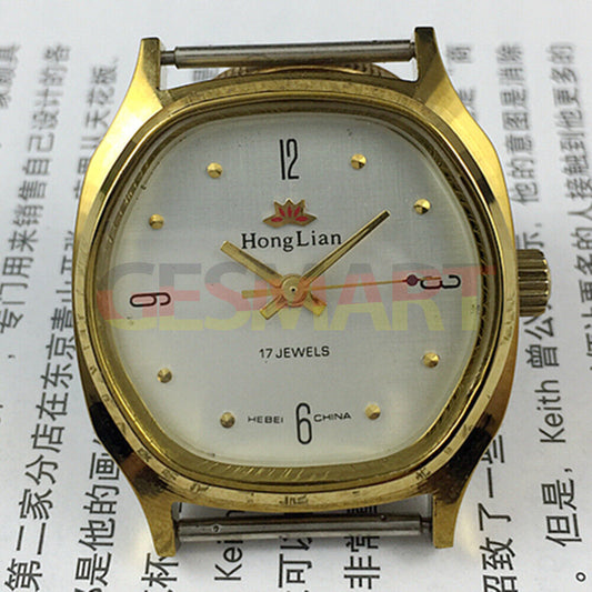 33mm HONGLIAN manual mechanical watch with golden numeral nails and square gold case, stylish accessory.