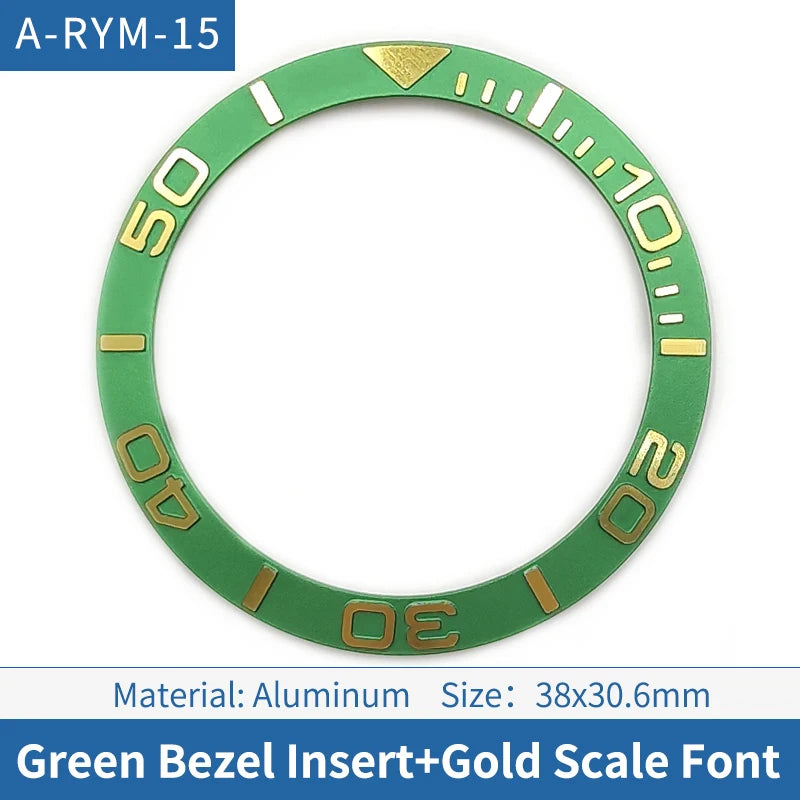 38mm Gold Font Green Sloped Aluminum Watch Bezel For Skx007 Srpd Diving Watch