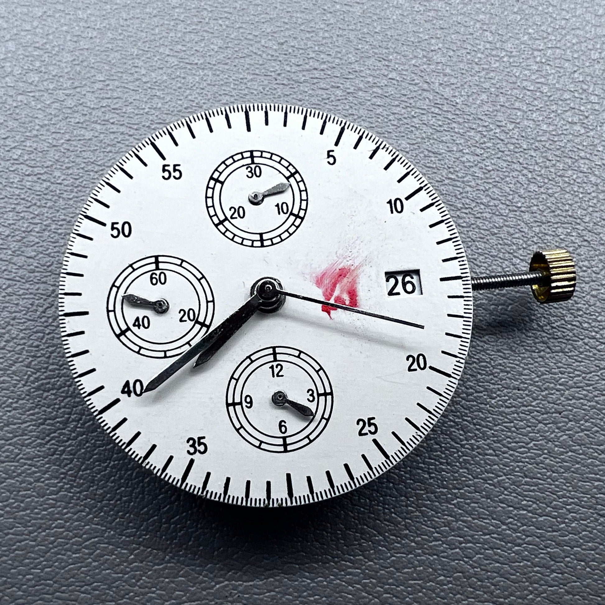 Shanghai 7750 mechanical watch movement with single calendar and small second at 9 o'clock, precision timekeeping.