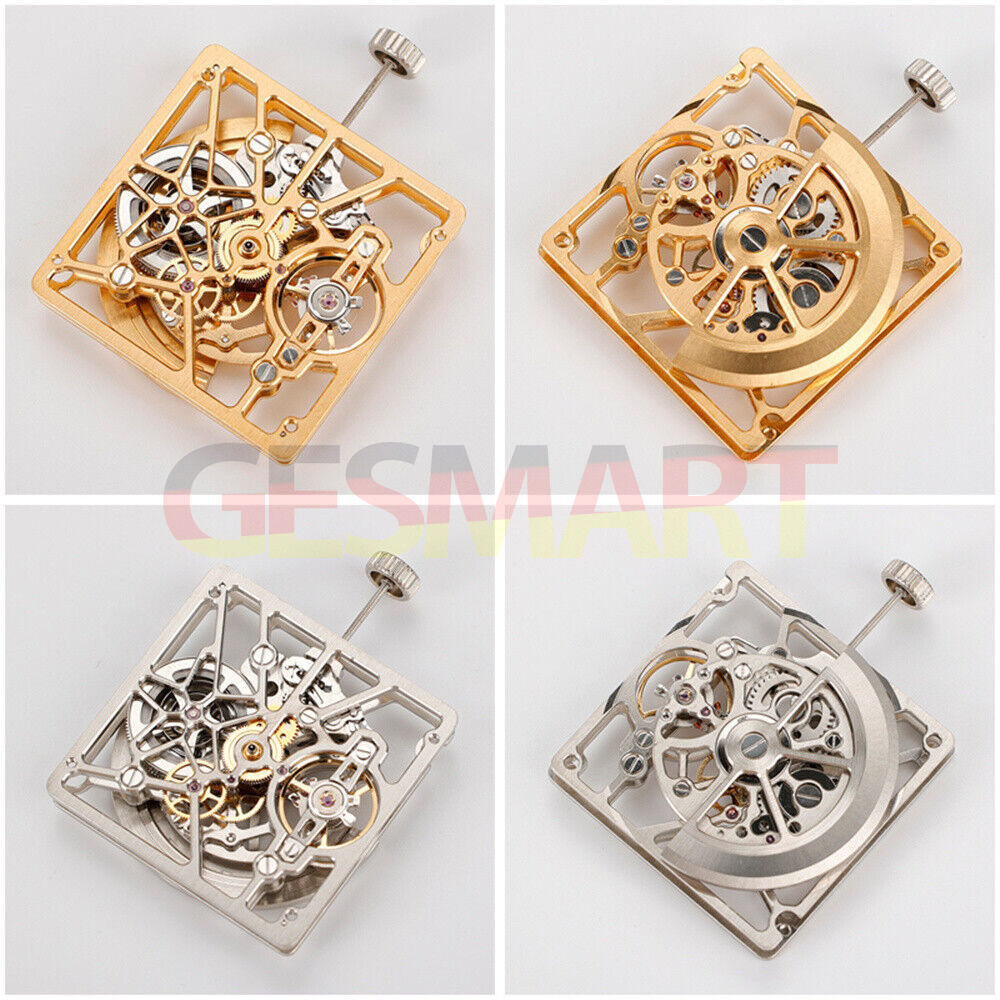 Asian HZ1B02D watch accessory with silver, gold, and black hollow square design for automatic mechanical watches.