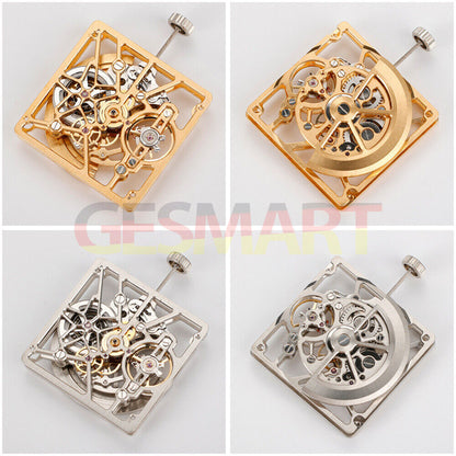 Asian HZ1B02D watch accessory with silver, gold, and black hollow square design for automatic mechanical watches.