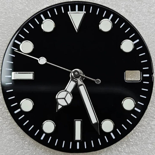 Black 29mm Enamel Vintage Green Lume Watch Dial With Hands for NH35 Mechanical