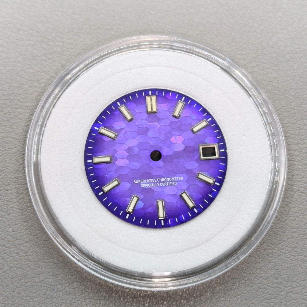 28.5mm Purple No Logo Natural Seashell Blue Luminous Watch Dial for NH35