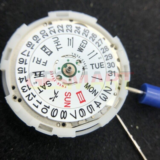 Epson YN56 mechanical watch movement showing date and day display, Japan brand quality.