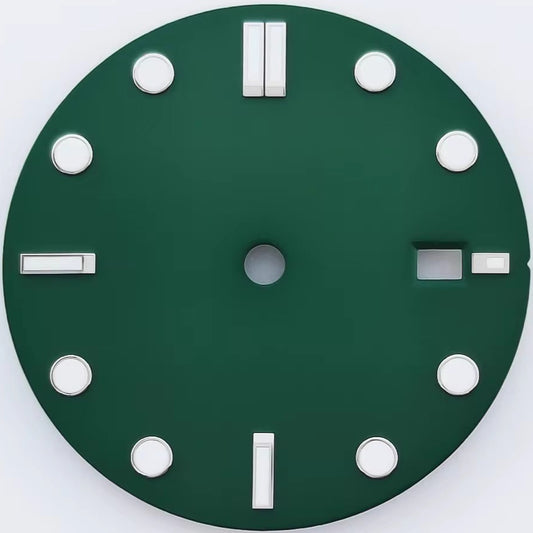 Solid Green 32mm Blue Green Lume Watch Dial For NH35 Movement Date At 3