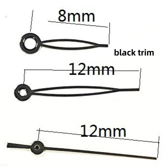 Black trim 12x12x8mm watch hands set for Ronda 515 quartz movement, precise fit accessory.