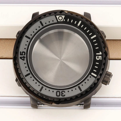 43mm Gun Color Steel Watch Case Luminous Bezel Sapphire Crystal For NH35/36/38