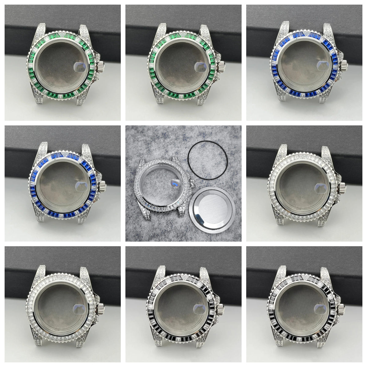 40.5mm Diamond Steel Watch Case with Strap Sapphire Glass for NH34/NH35/NH36