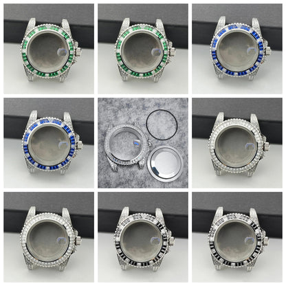 40.5mm Diamond Steel Watch Case with Strap Sapphire Glass for NH34/NH35/NH36