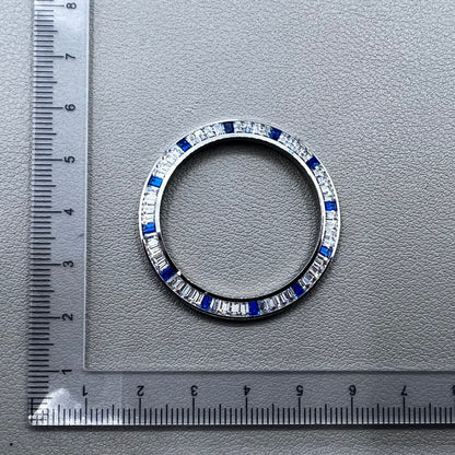 Daytona T-Shaped Silver + Blue Moissanite watch bezel for luxury watch accessories
