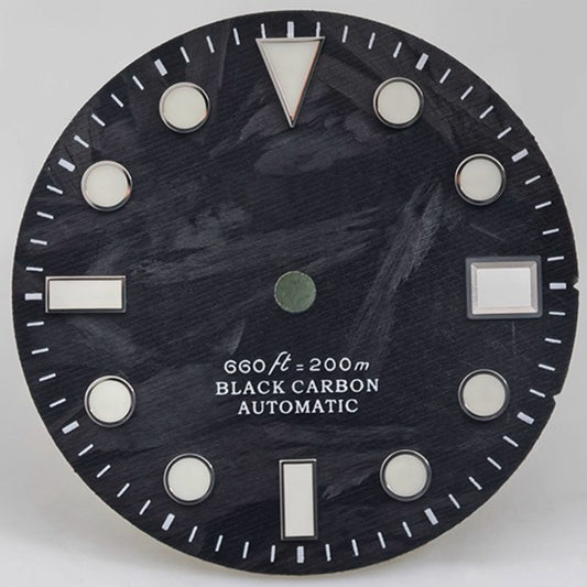 Triangle Nail 28.5mm carbon fiber black and grey watch dial with lume for NH34/35, branded craftsmanship.
