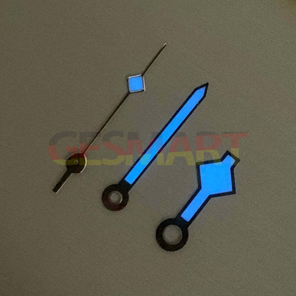 Blue luminous silver watch hands for NH35/NH36 movement, precise and stylish accessory.