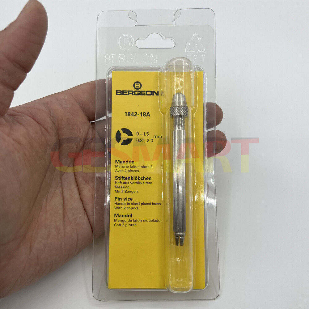 Bergeon 1842-18A pin vise with dual chucks for precise watch accessory handling and repairs