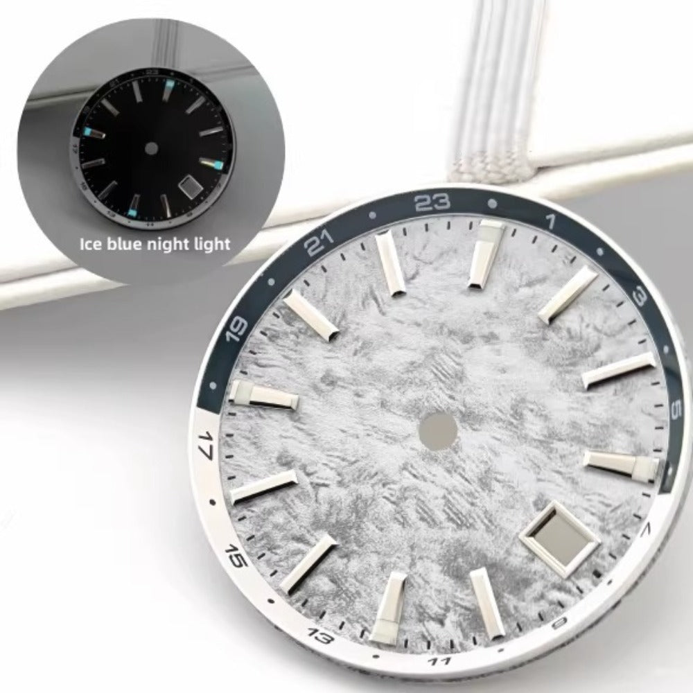 Grey Vein 32mm Tai Chi Circle watch dial with blue lume, compatible with NH34 movement for 44mm cases.